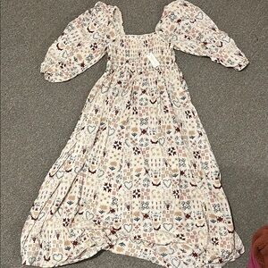 Rylee + Cru Cream and Pink Patterned Dress